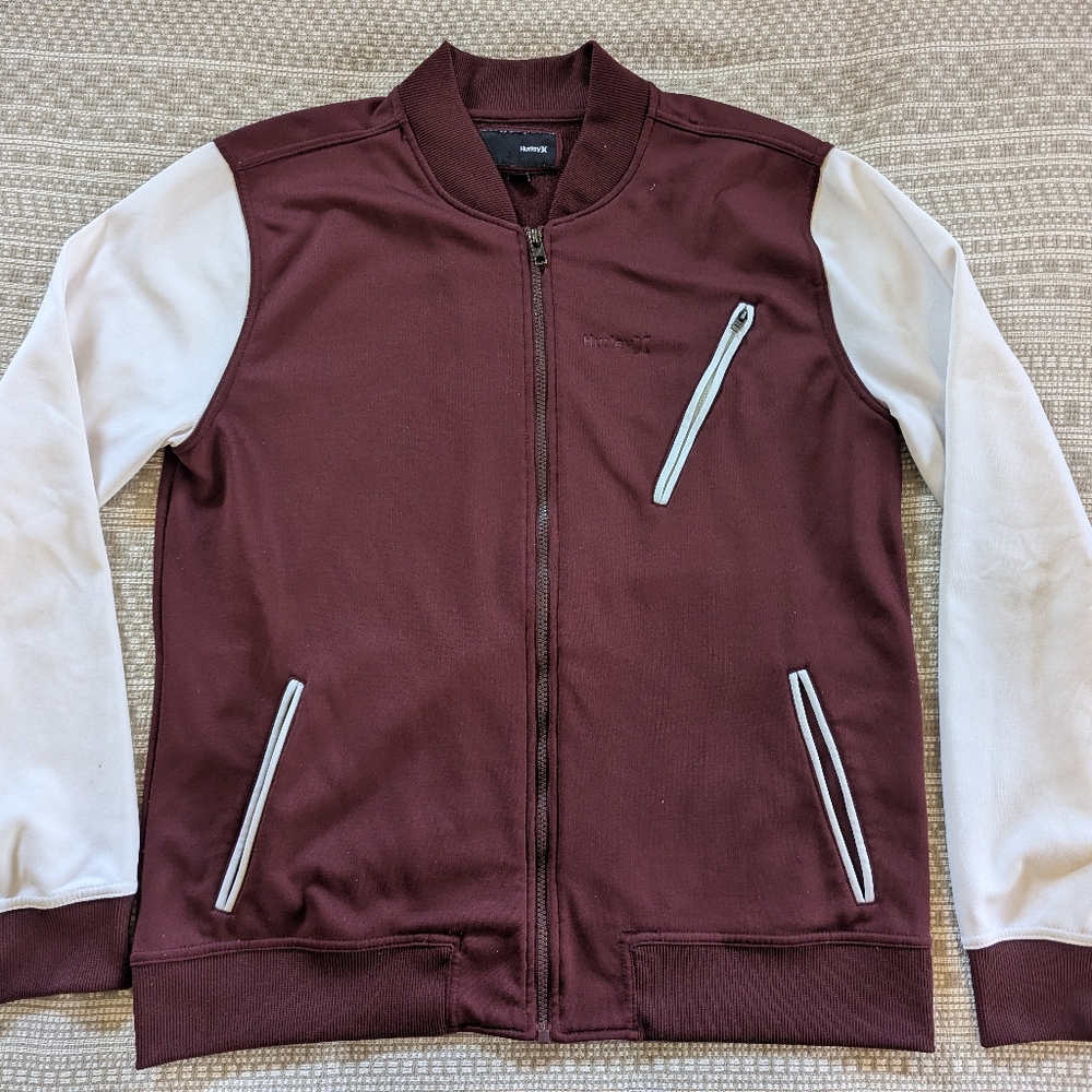 Men's Dri-fit Maroon and White Zip-Up Varsity Jacket